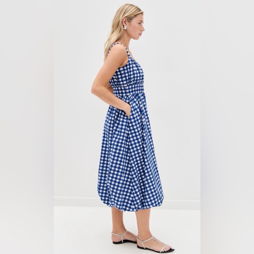 DARLING! NWT Tuckernuck Sea New York Cobalt Gingham Bubble Spring Dress Sz L - Picture 4 of 6